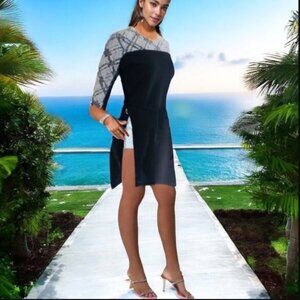 CLASS Collection Side High Slits 3/4 Sleeve Black Gray Textured Dress Size S